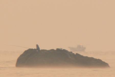 双名島からマルバエの釣り人と朝霧